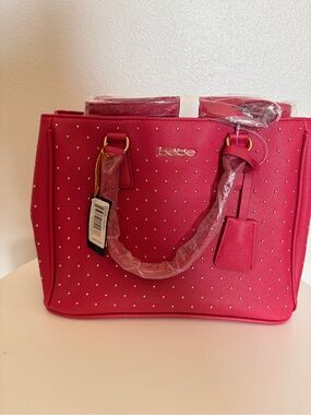 bebe Hot Pink Studded Satchel with Gold Hardware